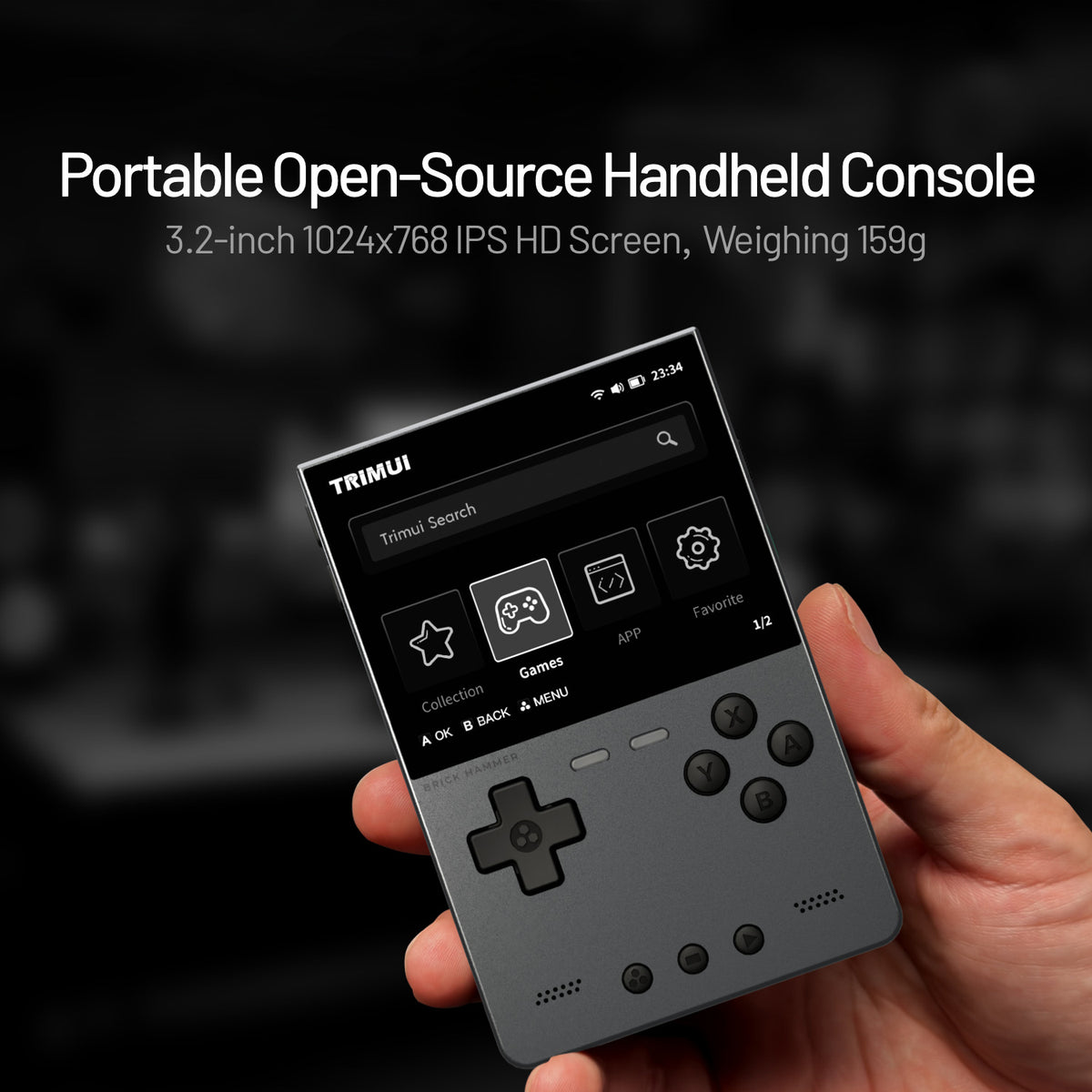 TRIMUI BRICK Hammer Handheld Video Game Console 3.2 Inch IPS Screen Retro Arcade Gamepad, with 128GB Card