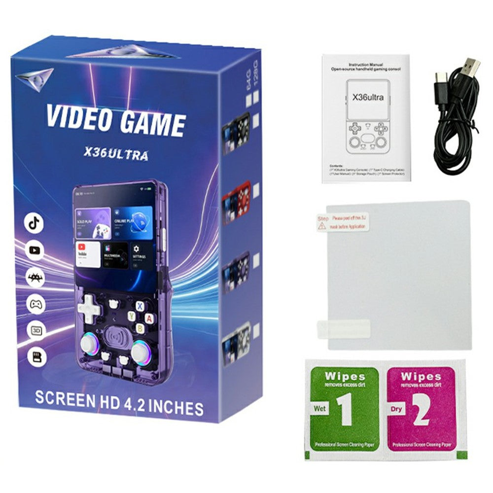 X36 Ultra Håndholdt Spillekonsol Android 10.0 4,2 tommer IPS 1GB+8GB RGB Joystick Retro Videospiller til YouTube TikTok Gaming