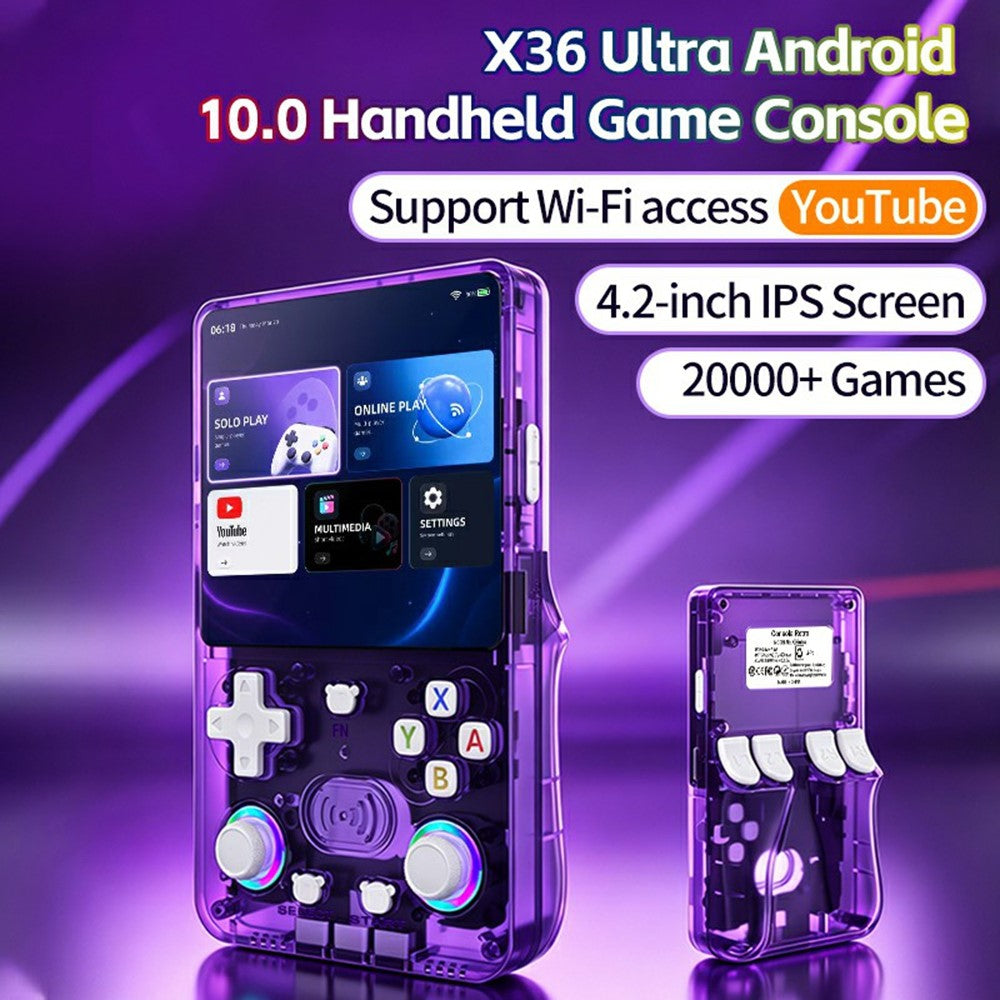 X36 Ultra Håndholdt Spillekonsol Android 10.0 4,2 tommer IPS 1GB+8GB RGB Joystick Retro Videospiller til YouTube TikTok Gaming