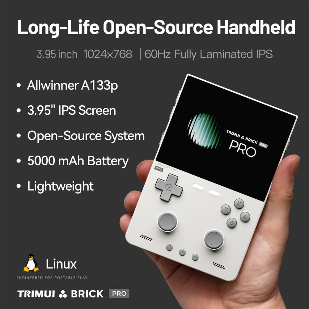 TRIMUI Brick Pro Handheld Game Console with 128GB TF Card Dual Hall Joysticks 3.95 inch IPS Screen Linux Retro Gamepad