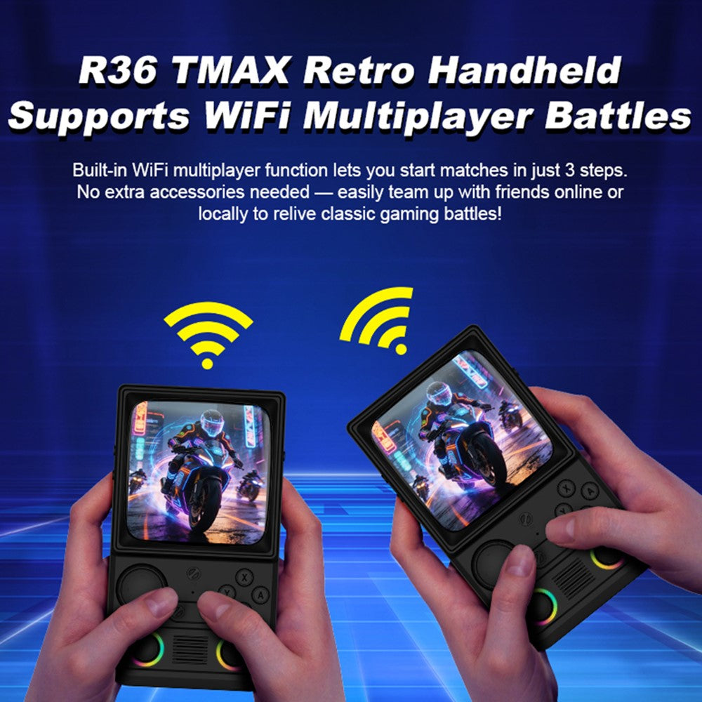 AISLPC R36T MAX retro-spillekonsol med 64GB TF-kort 4,0 tommer IPS buet skærm dobbelte 3D-joysticks RGB WiFi håndholdt gamepad