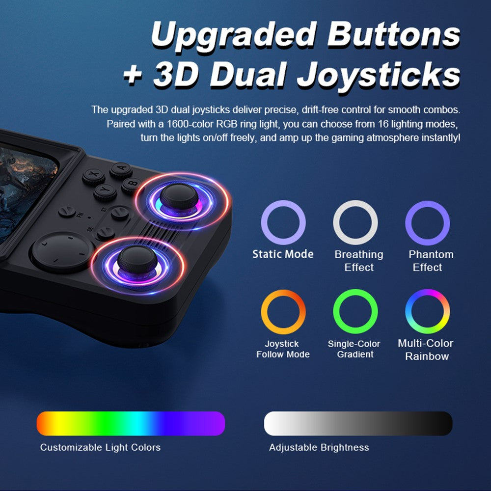 AISLPC R36T MAX retro-spillekonsol med 64GB TF-kort 4,0 tommer IPS buet skærm dobbelte 3D-joysticks RGB WiFi håndholdt gamepad