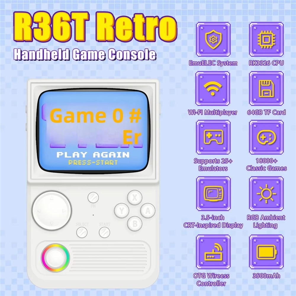 AISLPC R36T Retro Handheld Game Console without TF Card 3.5 Inch IPS Screen RK3326 EmuELEC 18000+ Games RGB Joystick 5G WiFi