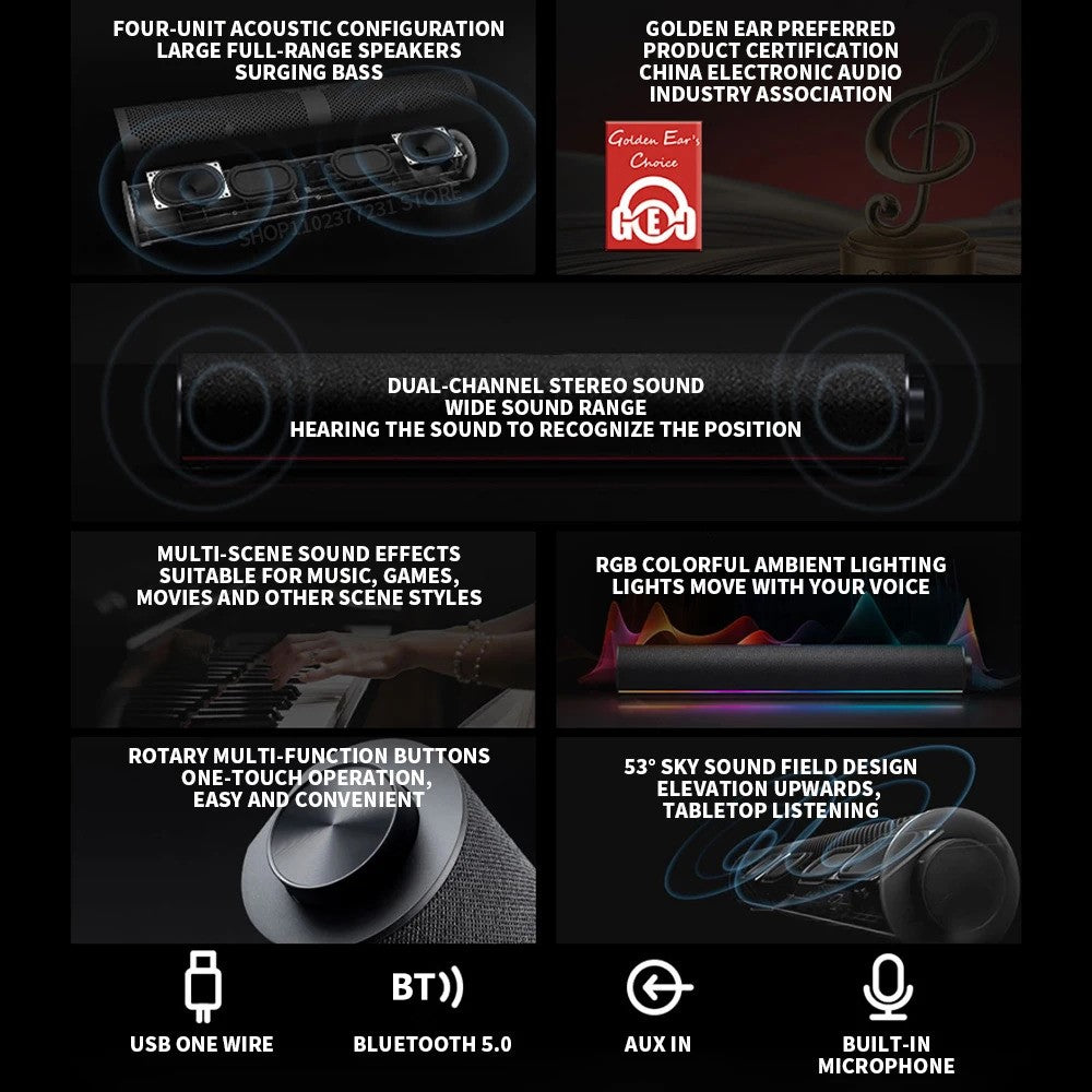 XIAOMI Redmi Computer Speaker RGB Light Bluetooth-compatible 5.0 Four Unit Two Channel Stereo Soundbar Built-In Mic