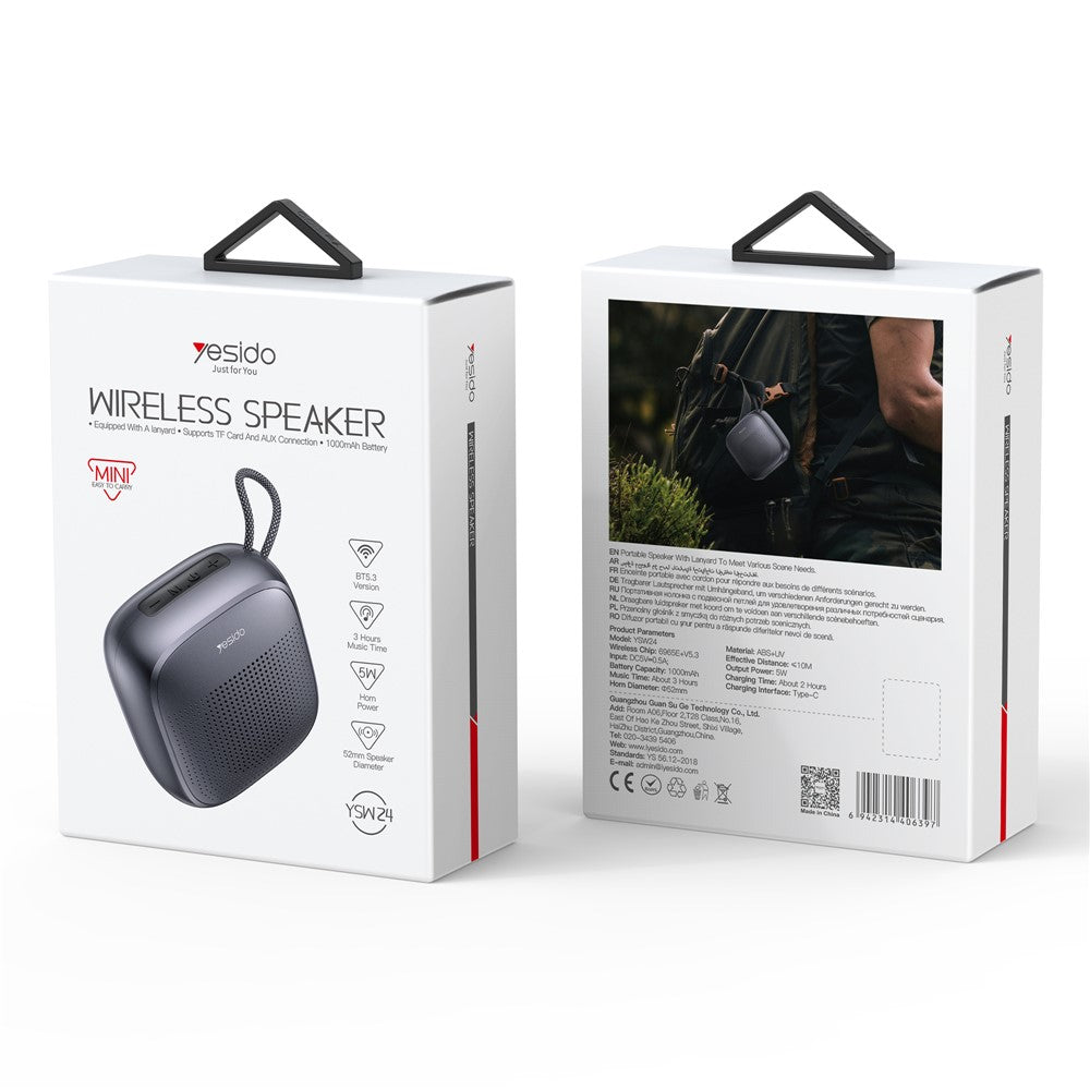 YESIDO YSW24 Portable Mini Speaker, Bluetooth-compatible 5.3 Speaker, CD Diaphragm, 1000mAh Battery