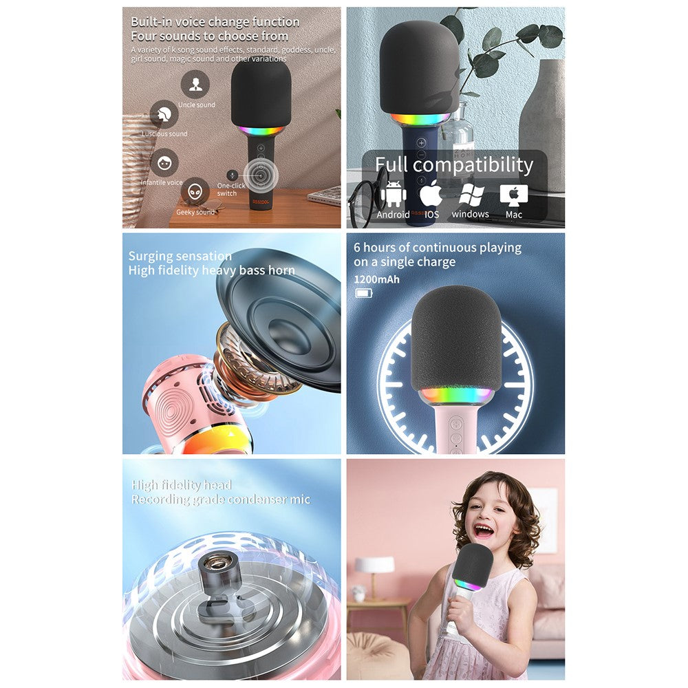 M5 Integrated Bluetooth-Compatible Karaoke Speaker Microphone with RGB Light