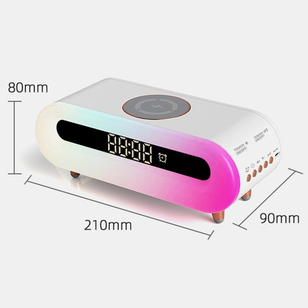 S608 Multifunctional Wireless Speaker Clock Bedside Lamp with Wireless Charging RGB Night Light