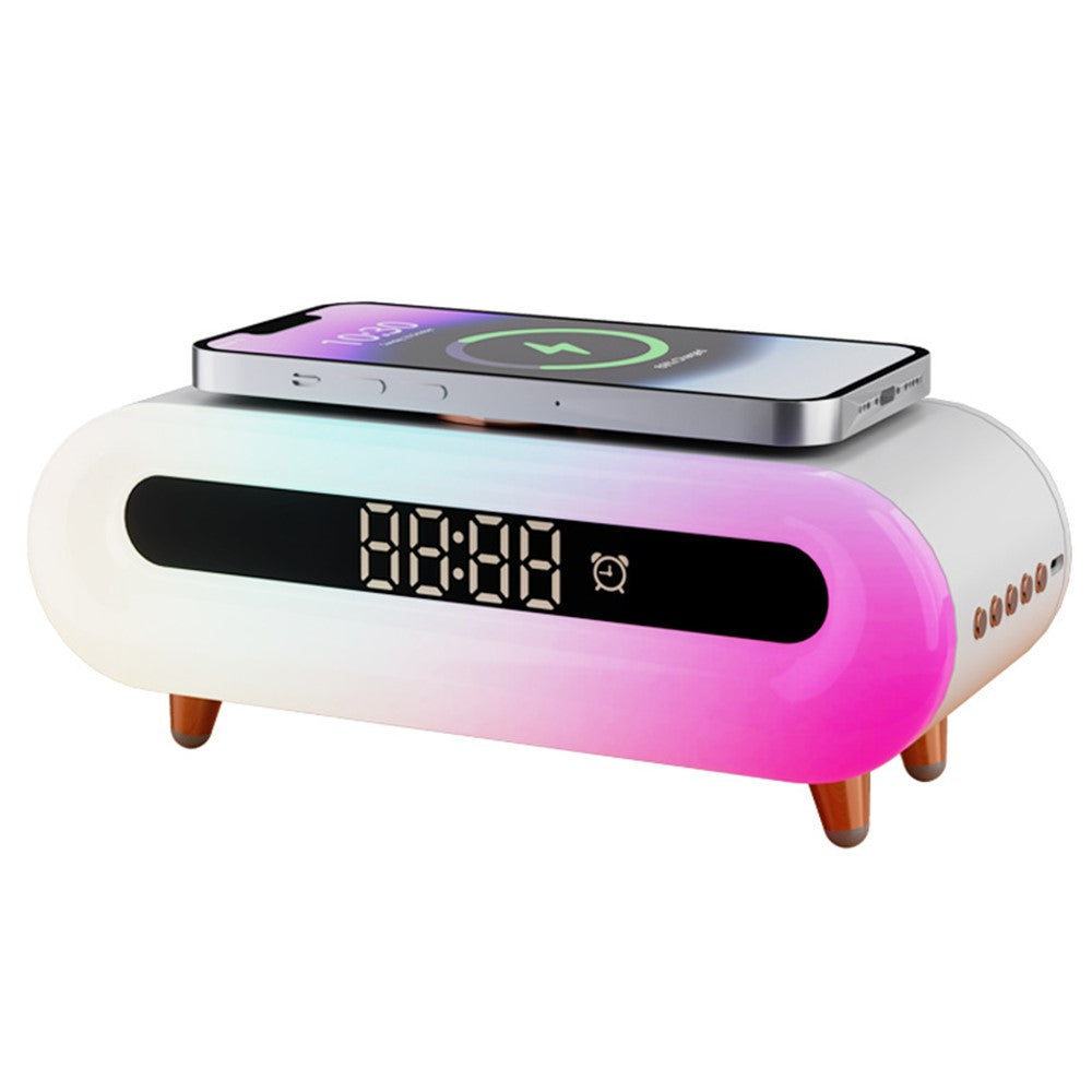 S608 Multifunctional Wireless Speaker Clock Bedside Lamp with Wireless Charging RGB Night Light