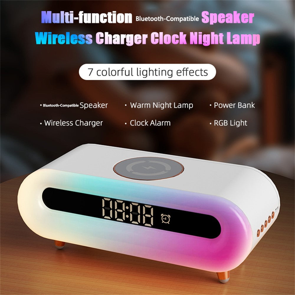 S608 Multifunctional Wireless Speaker Clock Bedside Lamp with Wireless Charging RGB Night Light