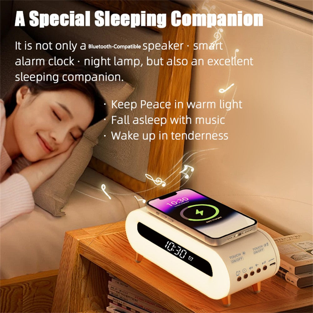 S608 Multifunctional Wireless Speaker Clock Bedside Lamp with Wireless Charging RGB Night Light