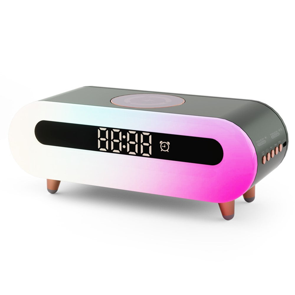 S608 Multifunctional Wireless Speaker Clock Bedside Lamp with Wireless Charging RGB Night Light