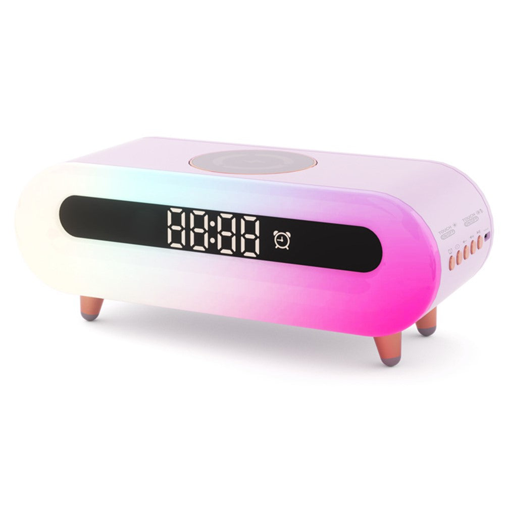 S608 Multifunctional Wireless Speaker Clock Bedside Lamp with Wireless Charging RGB Night Light
