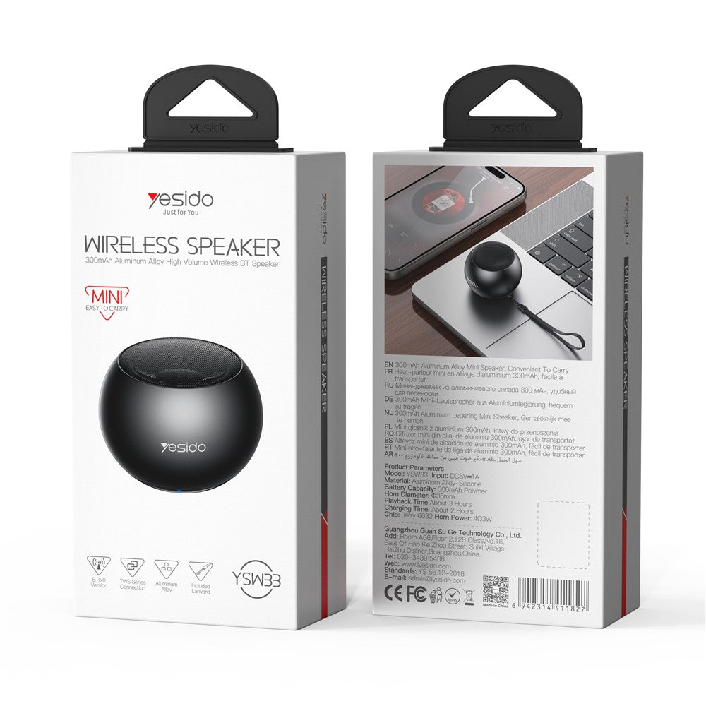 YESIDO YSW33 Bærbar TWS Bluetooth-kompatibel Højttaler Mini Trådløs Lydenhed i Aluminiumslegering