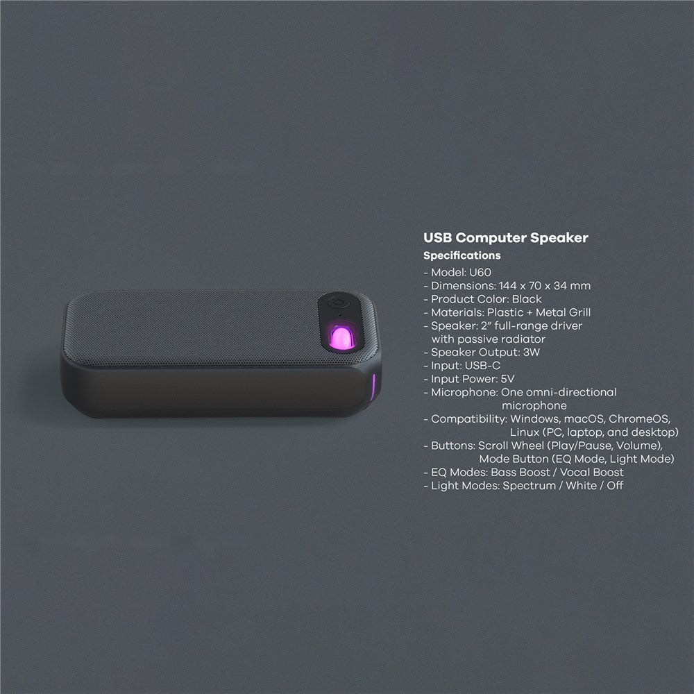 Desktop Conference Speaker RGB Light USB-C Wired Computer Speaker with Microphone