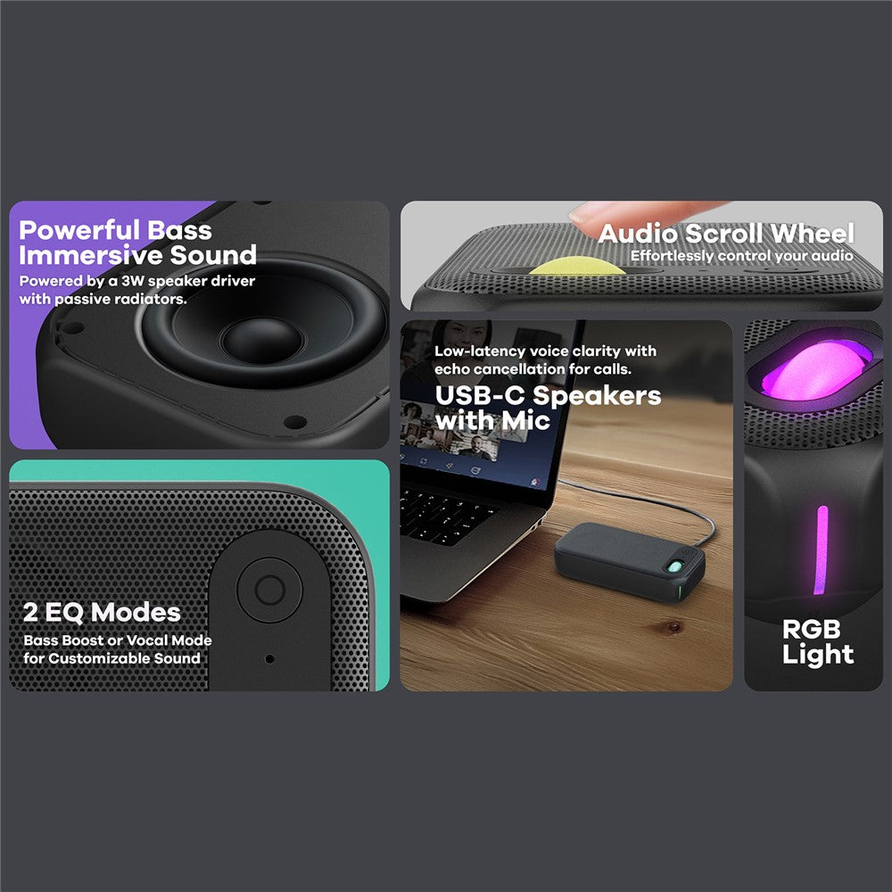Desktop Conference Speaker RGB Light USB-C Wired Computer Speaker with Microphone