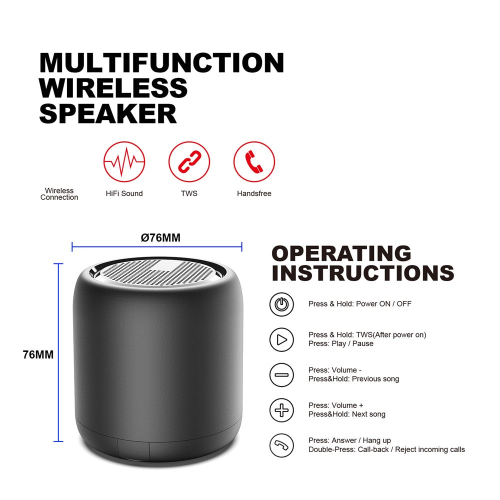 F11 Portable Speaker TWS Wireless Mini Subwoofer Outdoor Waterproof IPX4 for Home / Travel