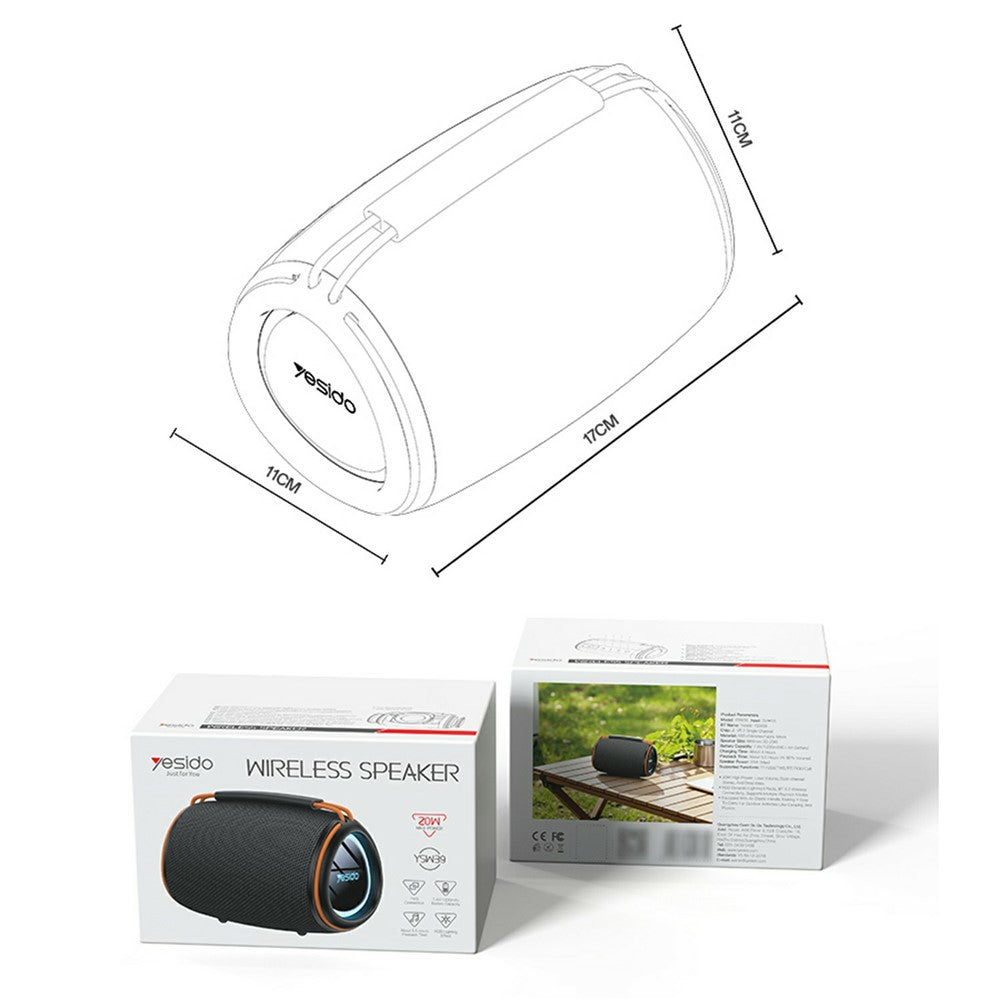 YESIDO YSW39 Multi Mode Playback Bluetooth-kompatibel Højttaler 20W Kraftfuld Lyd RGB Belysning Subwoofer