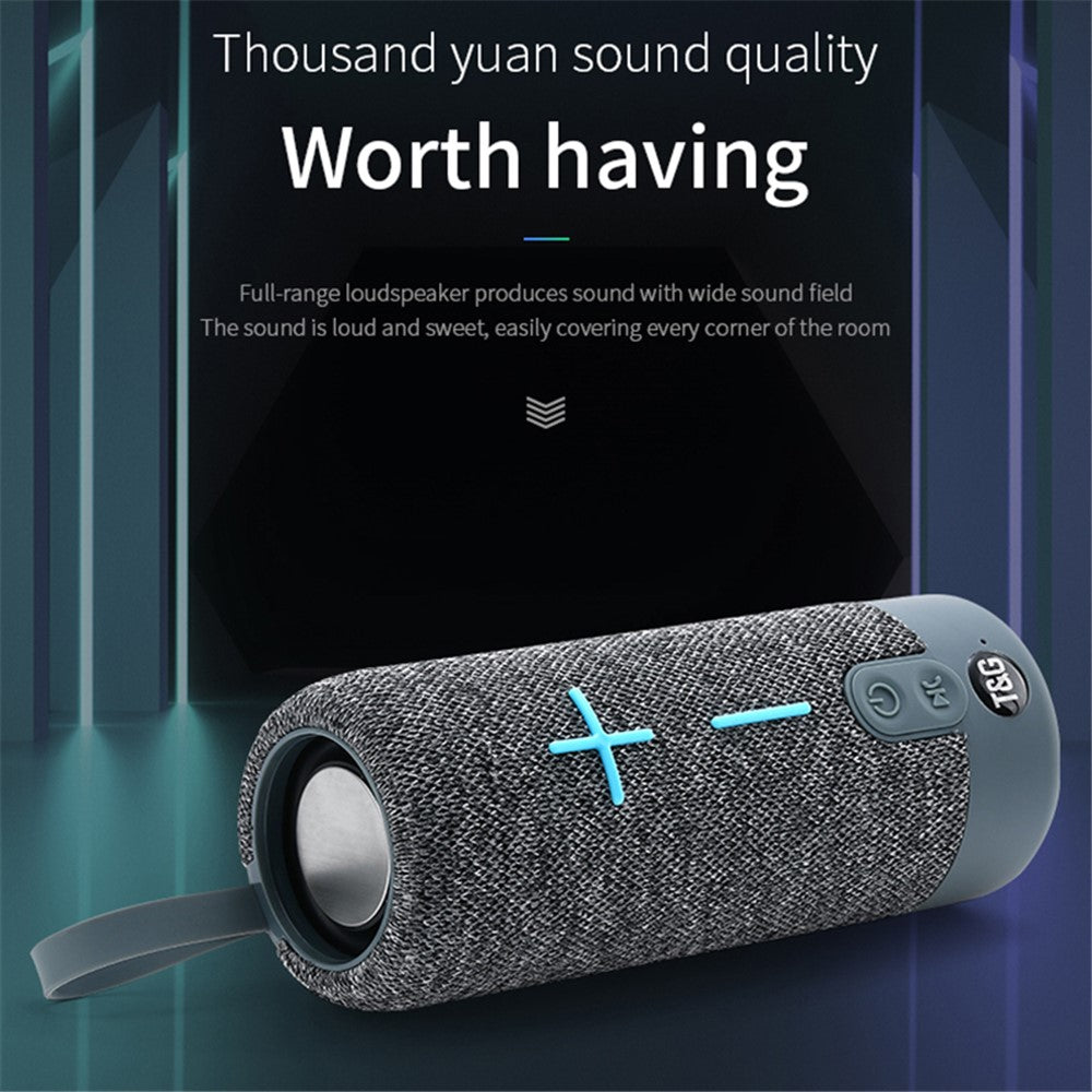 T&G TG619 bærbar stofbeklædt Bluetooth-kompatibel TWS-trådløs bas-subwoofer, vandtæt udendørshøjttaler med Bluetooth-funktion (CE-certificeret)