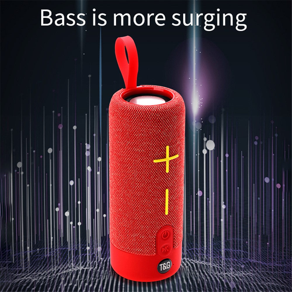 T&G TG619 bærbar stofbeklædt Bluetooth-kompatibel TWS-trådløs bas-subwoofer, vandtæt udendørshøjttaler med Bluetooth-funktion (CE-certificeret)