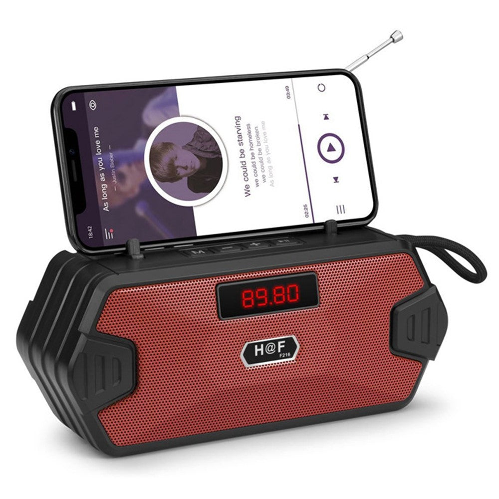 H/F-F216 trådløs Bluetooth-kompatibel udendørshøjttaler med TF-kort/U-disk, mini-subwoofer, bærbar lyd- og stemmeforstærker, understøtter FM-radio med ekstern udtrækkelig antenne/mobilholder