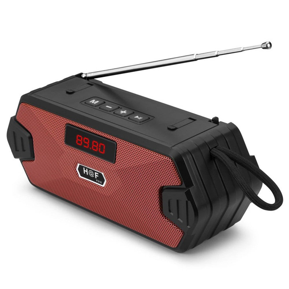 H/F-F216 trådløs Bluetooth-kompatibel udendørshøjttaler med TF-kort/U-disk, mini-subwoofer, bærbar lyd- og stemmeforstærker, understøtter FM-radio med ekstern udtrækkelig antenne/mobilholder