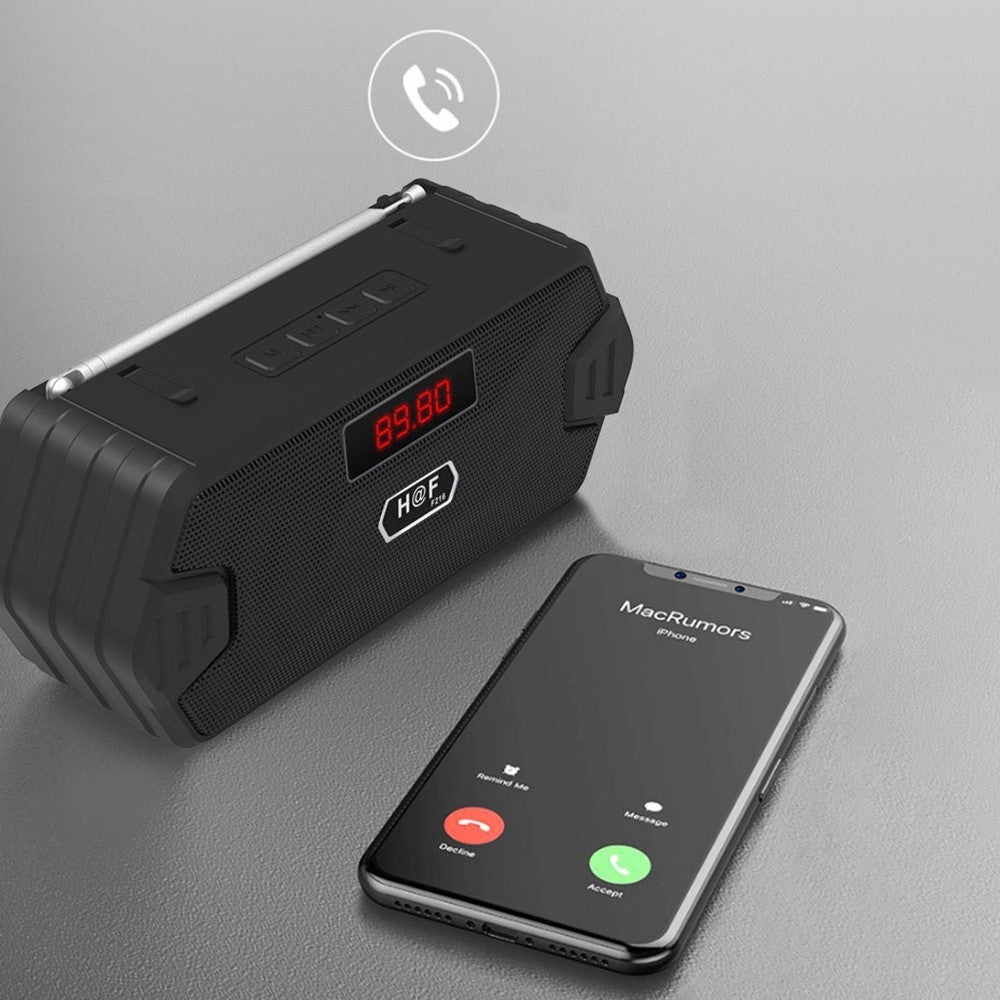 H/F-F216 trådløs Bluetooth-kompatibel udendørshøjttaler med TF-kort/U-disk, mini-subwoofer, bærbar lyd- og stemmeforstærker, understøtter FM-radio med ekstern udtrækkelig antenne/mobilholder