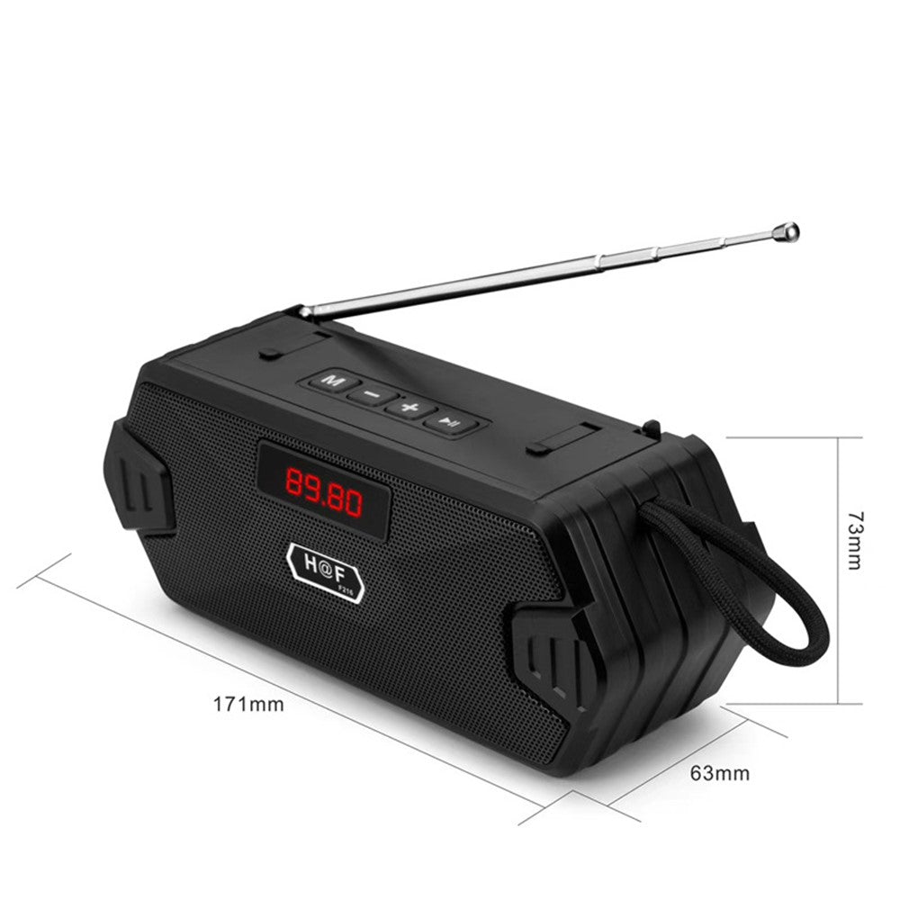 H/F-F216 trådløs Bluetooth-kompatibel udendørshøjttaler med TF-kort/U-disk, mini-subwoofer, bærbar lyd- og stemmeforstærker, understøtter FM-radio med ekstern udtrækkelig antenne/mobilholder
