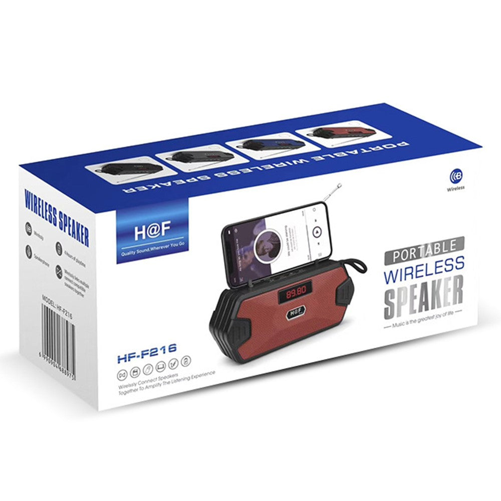 H/F-F216 trådløs Bluetooth-kompatibel udendørshøjttaler med TF-kort/U-disk, mini-subwoofer, bærbar lyd- og stemmeforstærker, understøtter FM-radio med ekstern udtrækkelig antenne/mobilholder