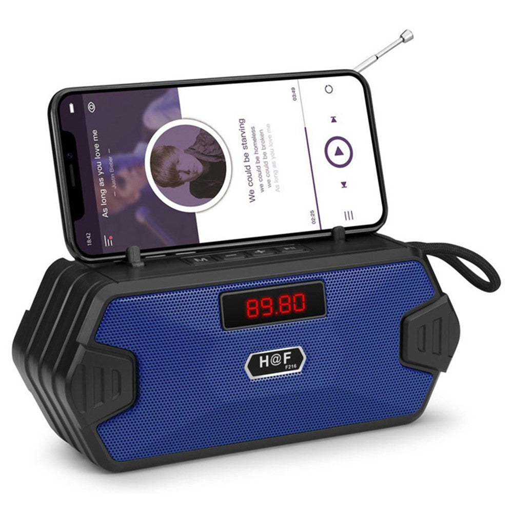 H/F-F216 trådløs Bluetooth-kompatibel udendørshøjttaler med TF-kort/U-disk, mini-subwoofer, bærbar lyd- og stemmeforstærker, understøtter FM-radio med ekstern udtrækkelig antenne/mobilholder