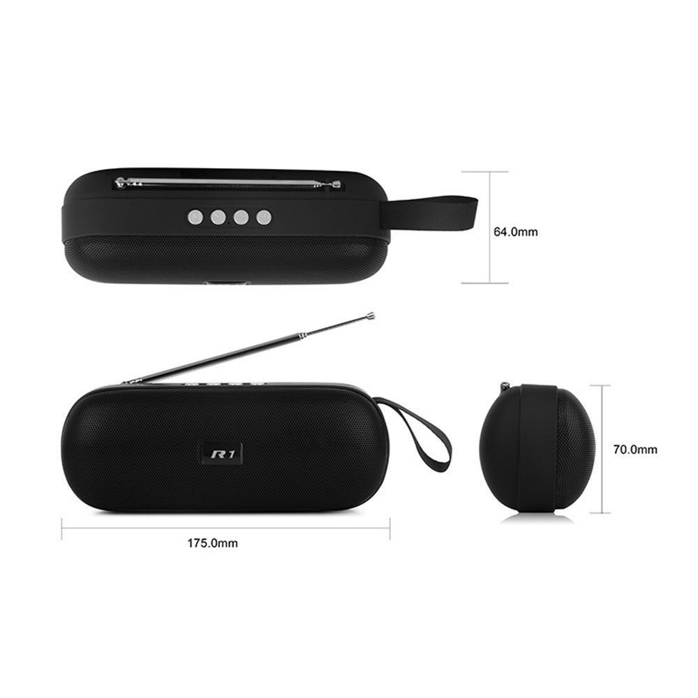 R1 FM-radio, bærbar højttaler, TWS, Bluetooth-kompatibel, baslyd-subwoofer