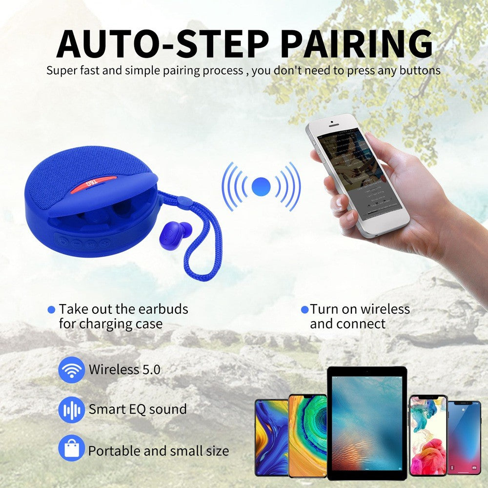 TG808 2-in-1 TWS Wireless Speaker Bluetooth-compatible Earphone Stereo Sound Subwoofer Supports Hands-free Call / TF Card Playback / FM