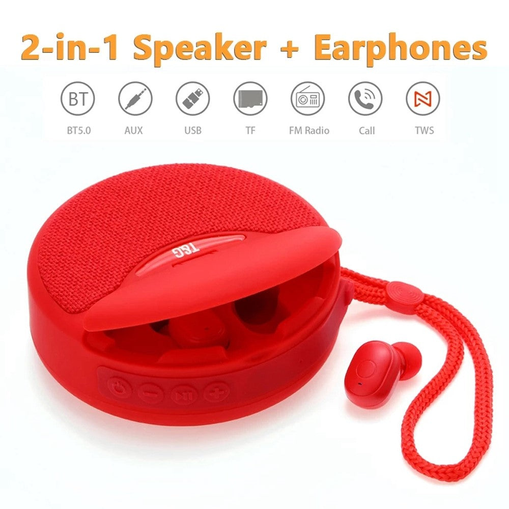 TG808 2-in-1 TWS Wireless Speaker Bluetooth-compatible Earphone Stereo Sound Subwoofer Supports Hands-free Call / TF Card Playback / FM