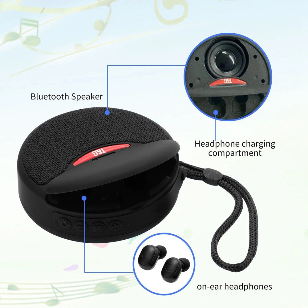 TG808 2-in-1 TWS Wireless Speaker Bluetooth-compatible Earphone Stereo Sound Subwoofer Supports Hands-free Call / TF Card Playback / FM