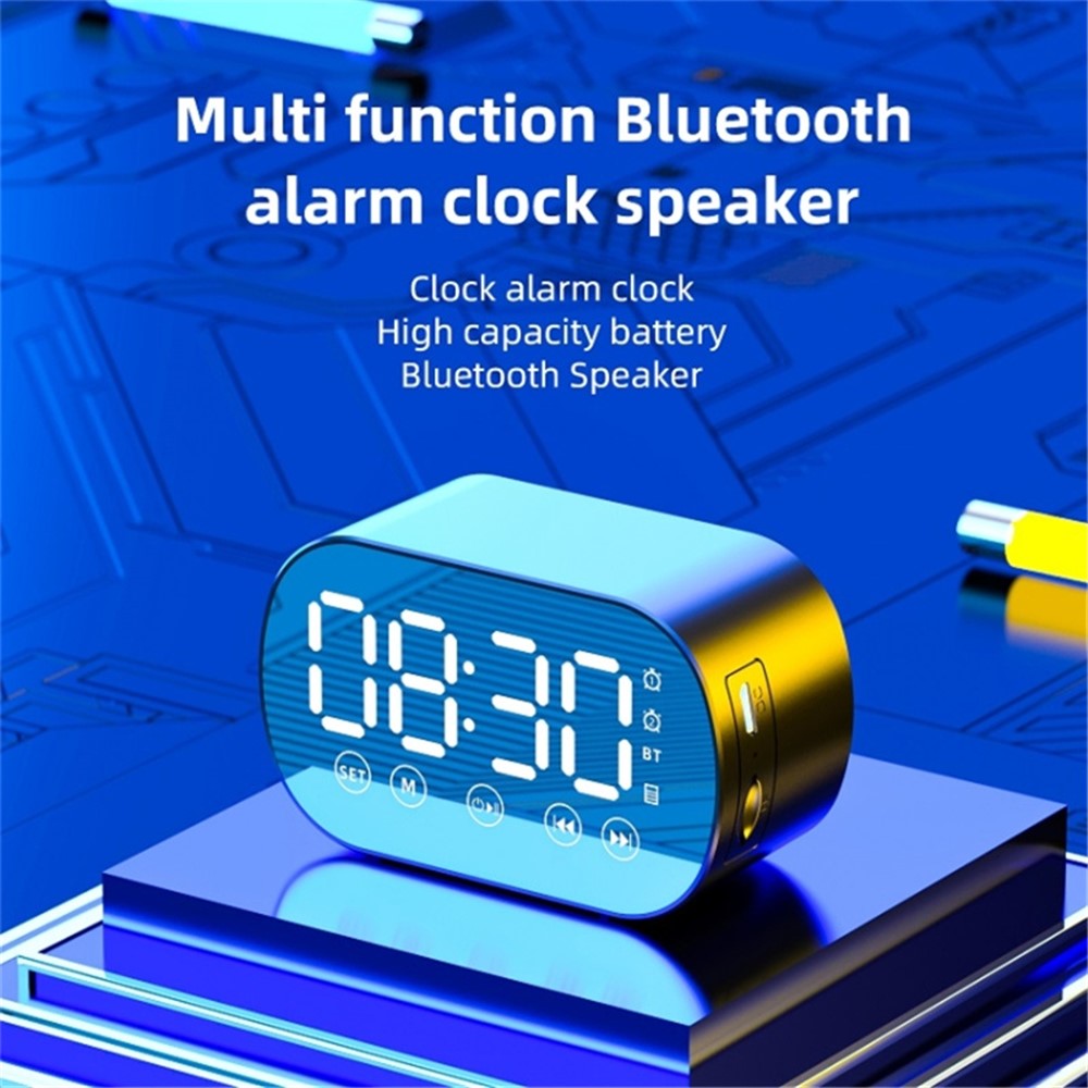 s15 Mirror Bluetooth-kompatibel 5.0-högtalare Bas Stereo Subwoofer LED Digital Dubbla Väckarklockor med FM-radio Externt TF-kort