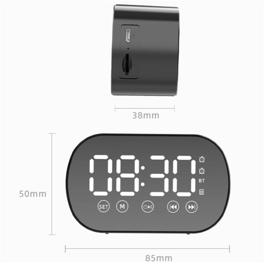 s15 Mirror Bluetooth-kompatibel 5.0-högtalare Bas Stereo Subwoofer LED Digital Dubbla Väckarklockor med FM-radio Externt TF-kort