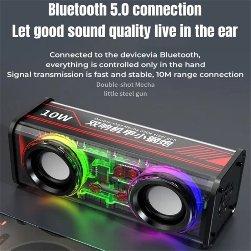 V8 Transparent Mecha Musikhøjttaler Bluetooth-kompatibel 5.0 Trådløs Subwoofer med RGB-lys