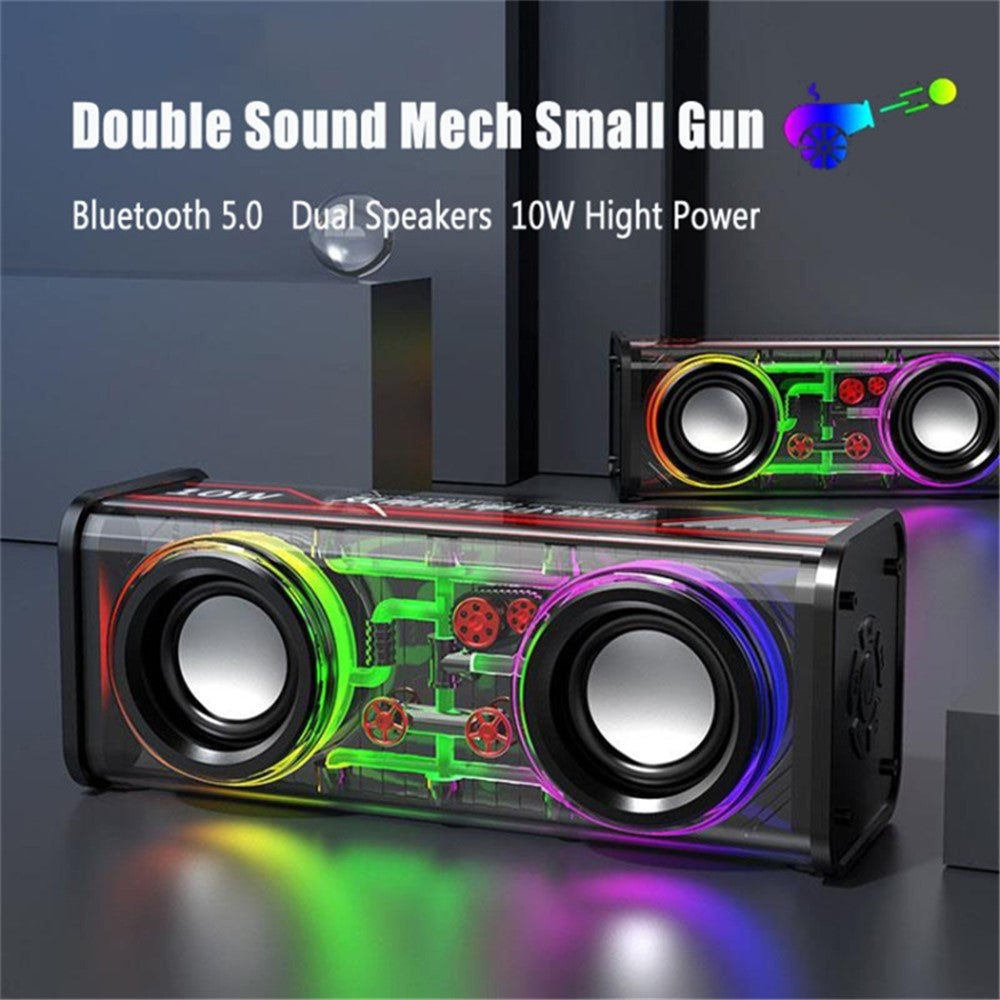 V8 Transparent Mecha Musikhøjttaler Bluetooth-kompatibel 5.0 Trådløs Subwoofer med RGB-lys