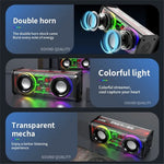 V8 Transparent Mecha Musikhøjttaler Bluetooth-kompatibel 5.0 Trådløs Subwoofer med RGB-lys