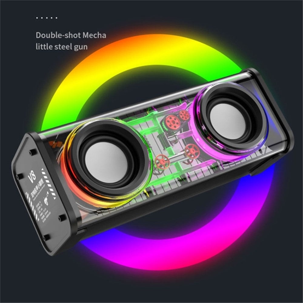 V8 Transparent Mecha Musikhøjttaler Bluetooth-kompatibel 5.0 Trådløs Subwoofer med RGB-lys