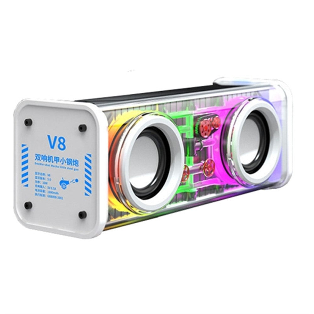 V8 Transparent Mecha Musikhøjttaler Bluetooth-kompatibel 5.0 Trådløs Subwoofer med RGB-lys