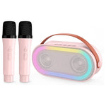 P6 Hjemme-karaokemaskine LED-belysning Bluetooth-kompatibel højttaler med 2 trådløse mikrofoner til børn og voksne