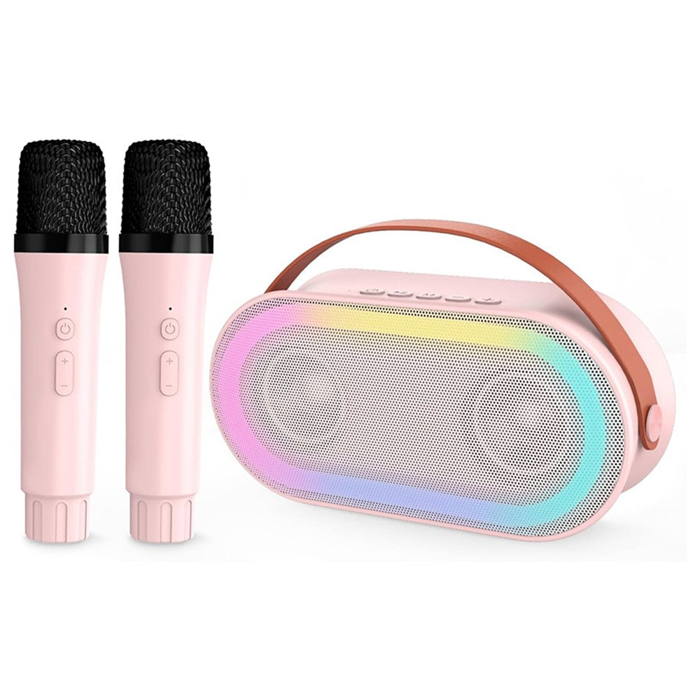 P6 Hjemme-karaokemaskine LED-belysning Bluetooth-kompatibel højttaler med 2 trådløse mikrofoner til børn og voksne