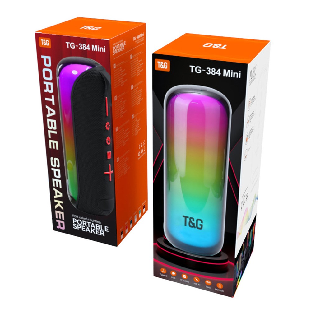 T&G TG-384 Mini Bærbar Bluetooth-kompatibel Højttaler RGB Lys Trådløs Musik Subwoofer Understøtter TF / USB-disk
