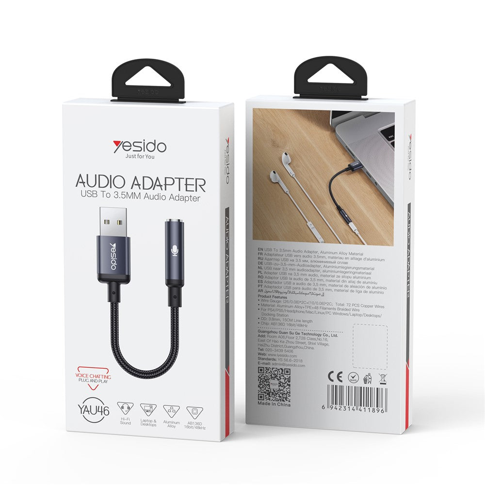YESIDO YAU46 15 cm USB til 3,5 mm Plug and Play lydadapterkabel understøtter stemmeopkald