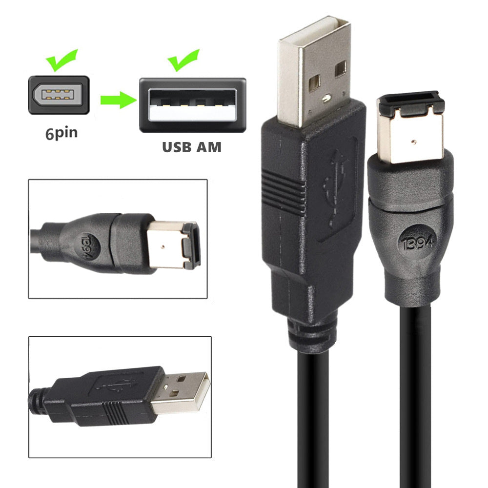 ERE For Audio Equipment USB to FireWire 1394 Adapter 6-Pin Male to USB-A Male Converter Cable