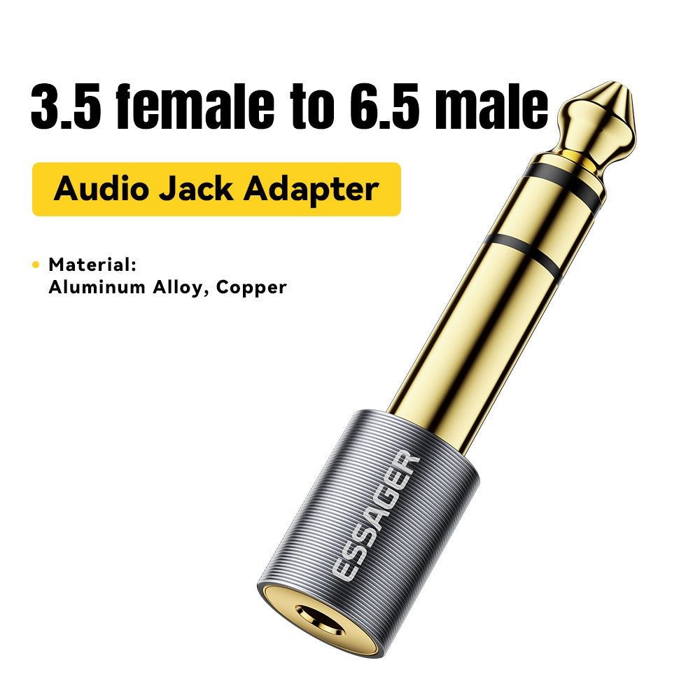 ESSAGER Ljudadapter 3,5 mm hane till 6,5 mm hona HiFi-ljud bärbar guldpläterad kontakt