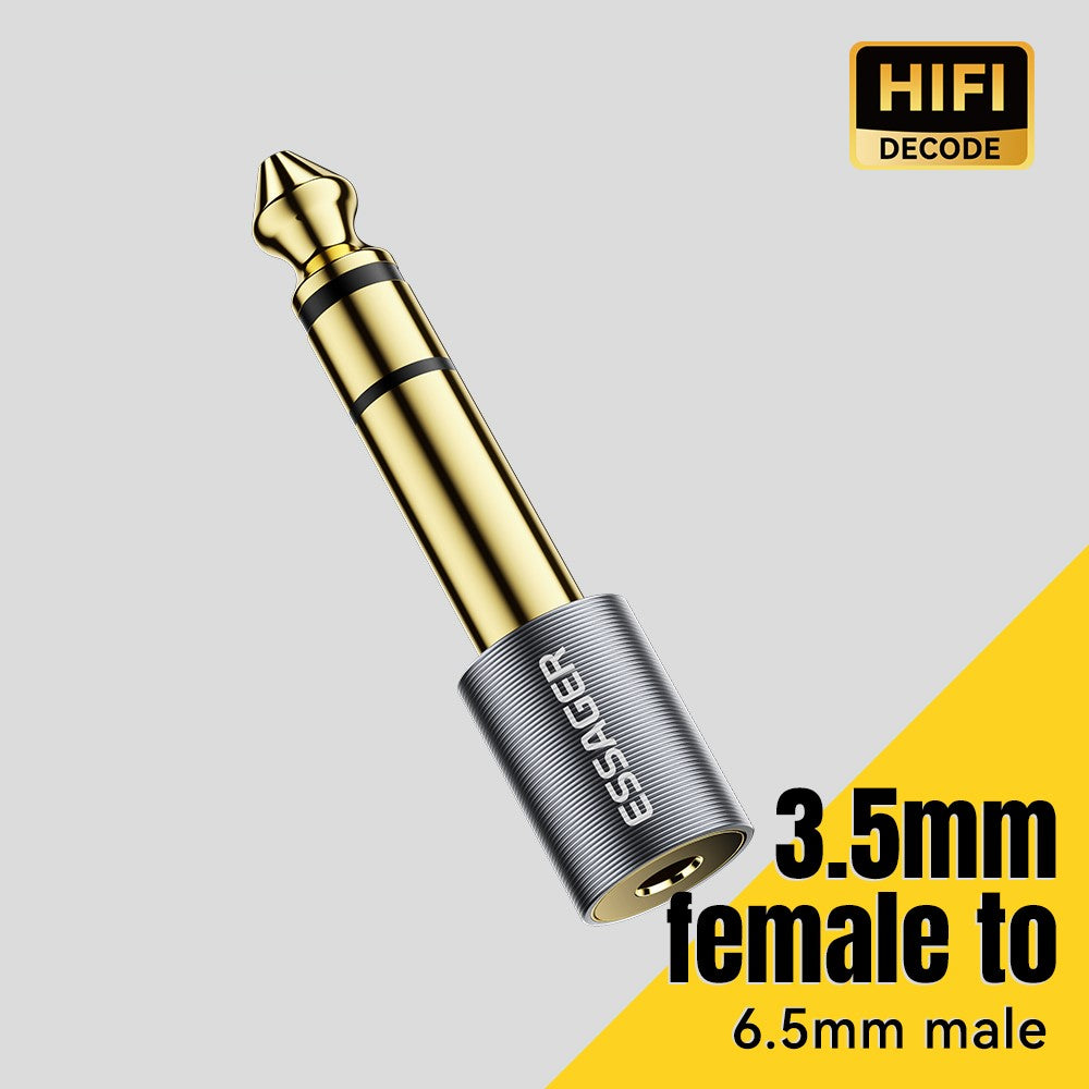 ESSAGER Ljudadapter 3,5 mm hane till 6,5 mm hona HiFi-ljud bärbar guldpläterad kontakt