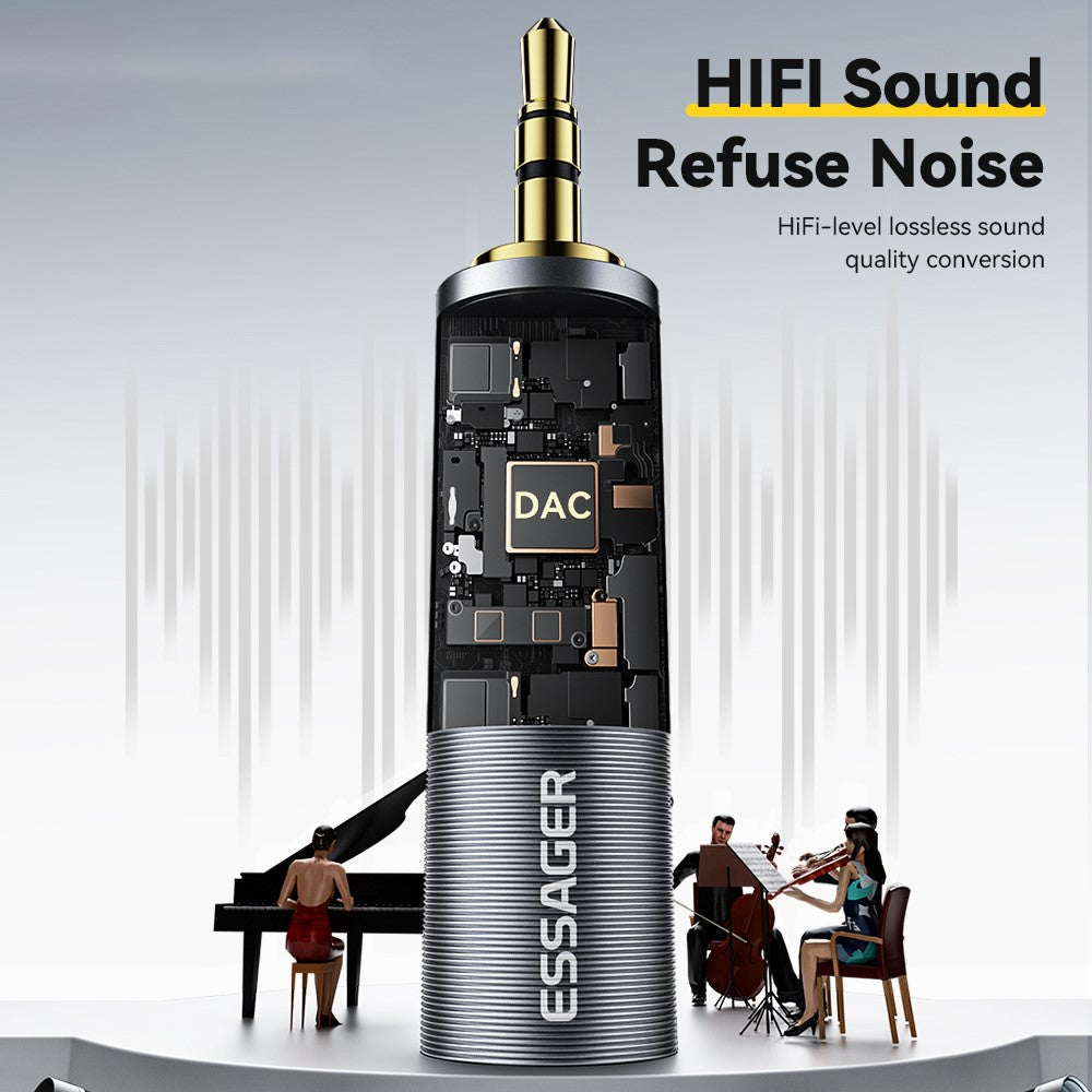ESSAGER Ljudadapter 3,5 mm hane till 6,5 mm hona HiFi-ljud bärbar guldpläterad kontakt
