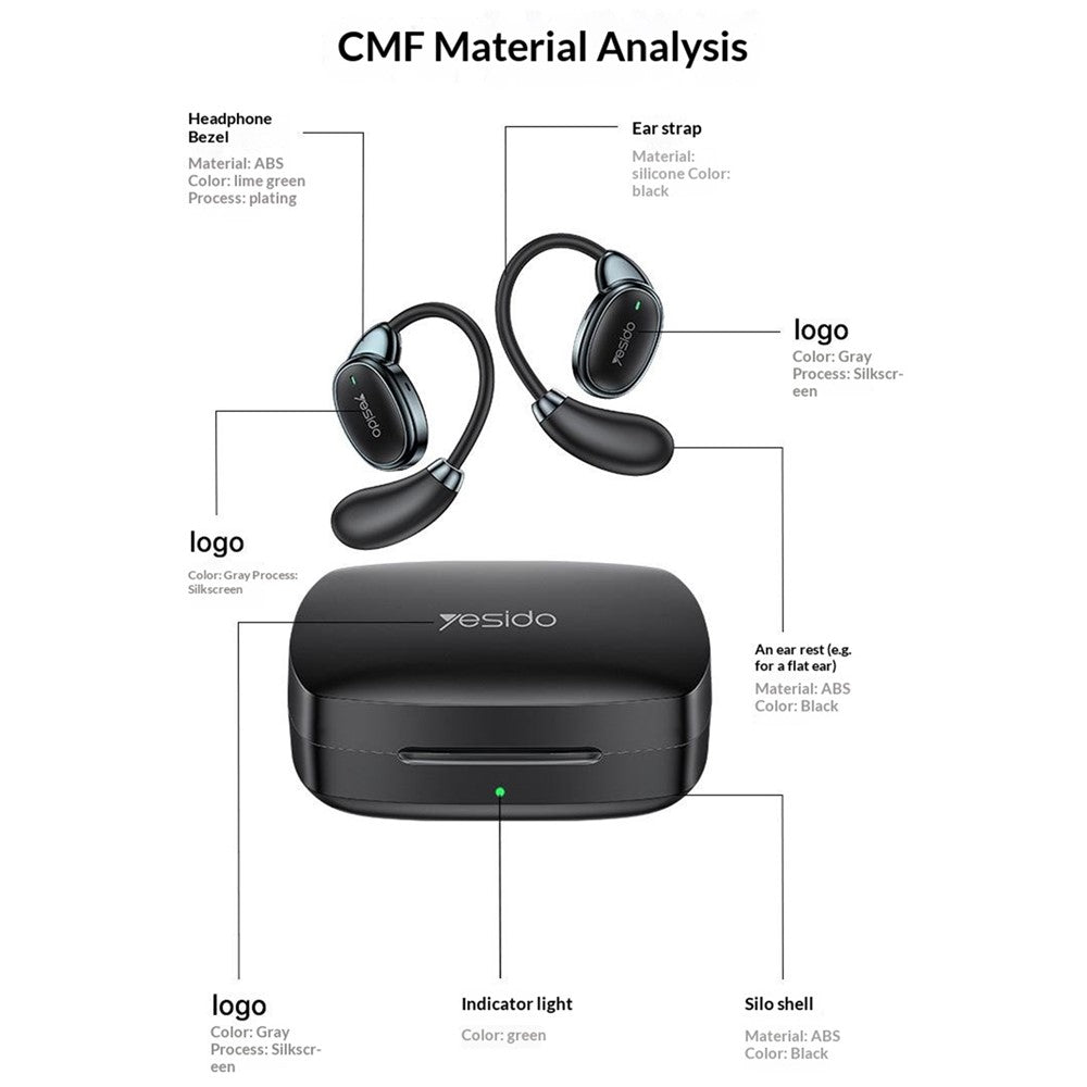 YESIDO YSP33 AI Oversættelses-Earbuds Ørekrog Bærbar Real Time Bluetooth-kompatibel 5.4 Åbne Øre-Hovedtelefoner