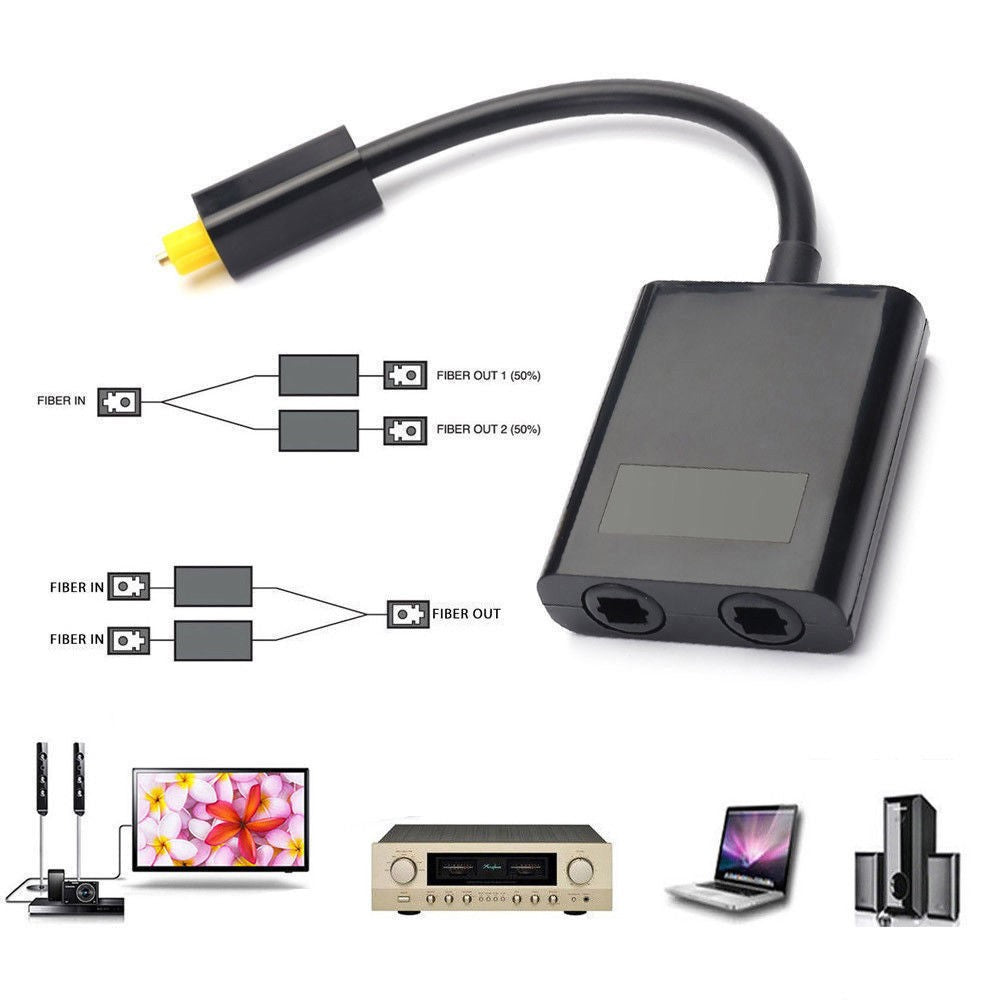 15cm Digital SPDIF Optical Audio Splitter 1 Input 2 Output 2 Way Toslink Splitter Adapter Cable Hub for CD DVD